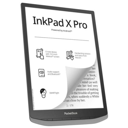 Pocketbook Inkpad X Pro e-reader with large E Ink display, adjustable lighting, ergonomic design – available at Keans