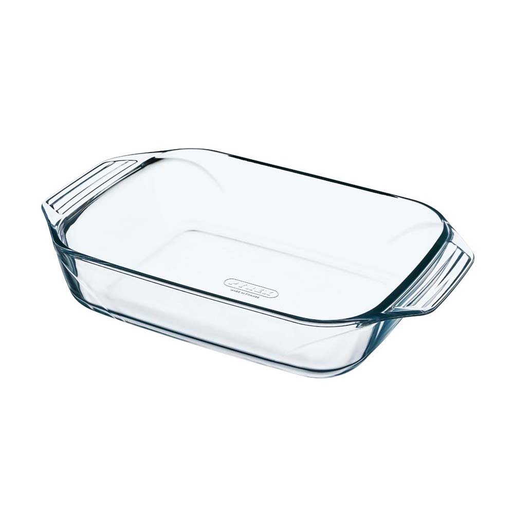 Pyrex 39x25cm borosilicate glass roaster dish, oven-safe to 300°C, dishwasher safe, deep sides, large handles – Keans