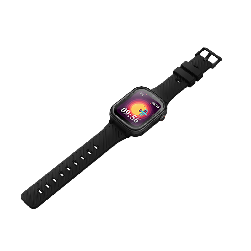 Smartwatch Garett Kids Essa 4G in black with colorful digital display showing time and date.
