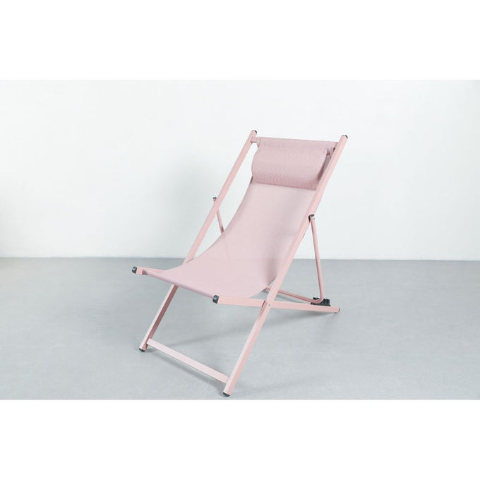 Blush pink 4-position beach chair with pillow, Textillene fabric, power coated frame – Keans Claremorris