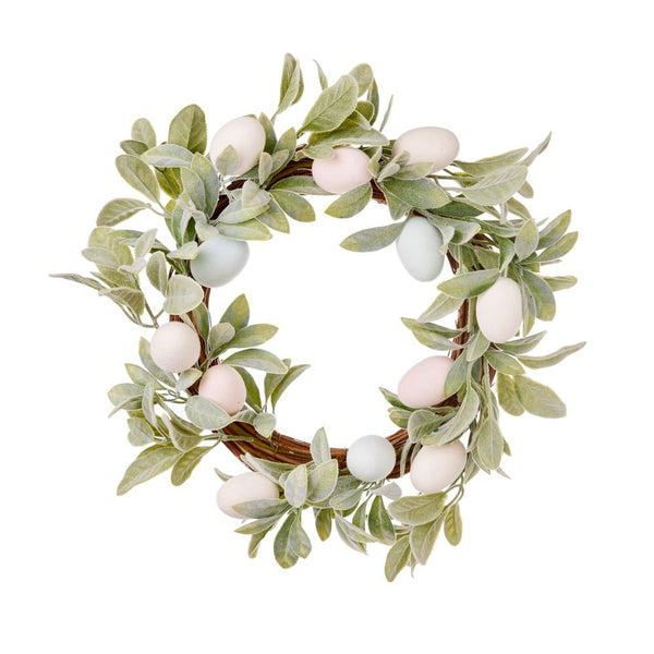Eucalyptus Wreath with Flocked Eggs 45cm