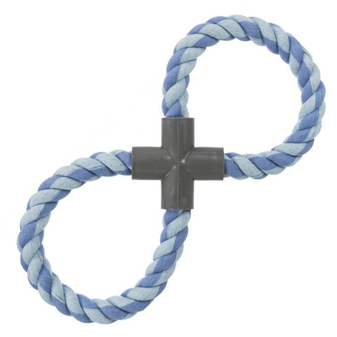 Denta Fun Tugger Figure of Eight 35cm dog toy with cotton rope, gum massager, plastic handle – Keans Claremorris