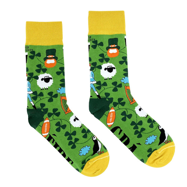 Grá Éire socks with Irish Harp, Shamrock, Puffin, Hurling, Rugby & more – festive St. Patrick’s Day gift from Keans