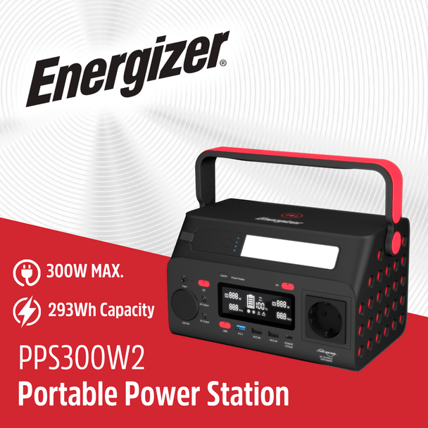 Energizer 293Wh Power Station PPS300W2F-UK portable battery pack for outdoor use, available at Keans Claremorris.