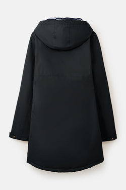 Eva Long Ladies Black Coat, stylish and warm outerwear, available at Keans Claremorris.