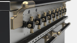 Rangemaster Elise 110cm Dual Fuel Black Edition Antique Brass Trim