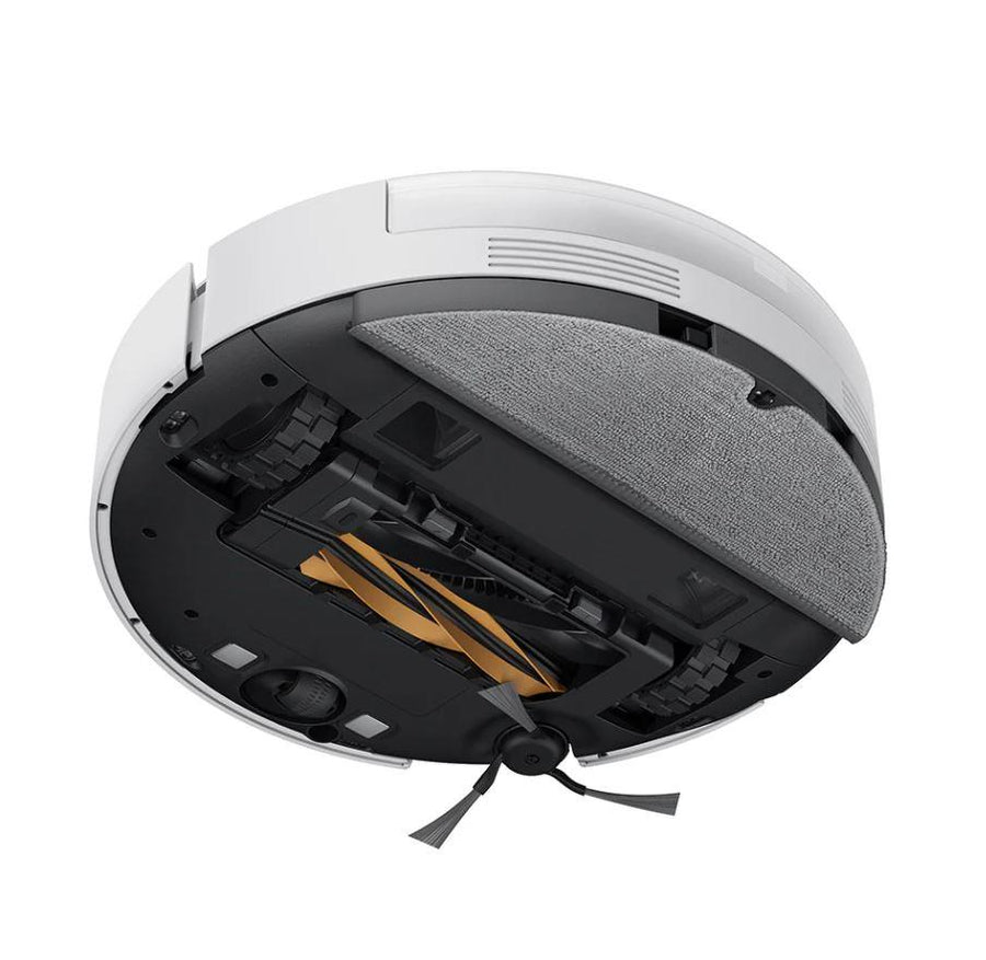 Close-up of a robot vacuum cleaner on a white background
