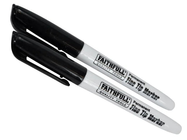 Faithfull 2-pack black fibre tip permanent marker pens for timber, metal, concrete, sold by Kean’s Claremorris. – online at