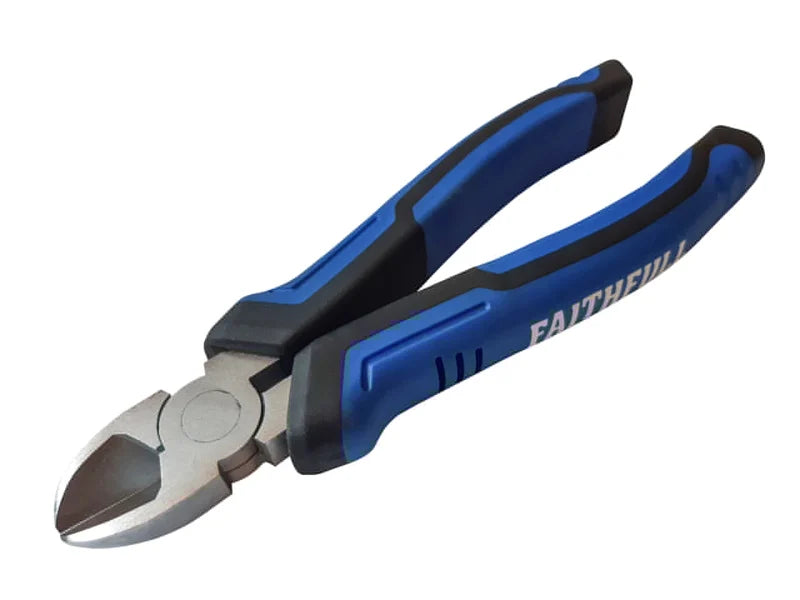 Faithfull 160mm diagonal cutting pliers with induction-hardened edges, cushion grip, slim tapered head – available at Kean’s
