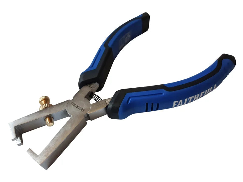 Faithfull 165mm wire stripping pliers with adjustable depth, spring-return, chrome vanadium steel – available at Kean’s