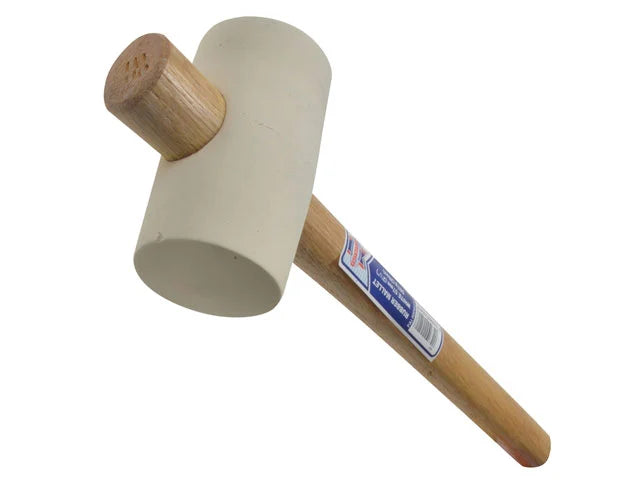 Faithfull White Rubber Mallet with contoured wooden handle, low rebound, gentle strike – available at Kean’s Claremorris. –