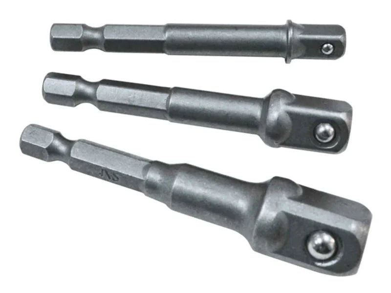 Faithfull 3-piece Hex 1/4" to Square Drive Adaptor Set for impact drivers and drills, available at Kean’s Claremorris. –