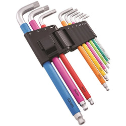 Faithfull 9 Piece Colour Coded Hex Key Set with S2 steel, ball end design, compact case – available at Keans Claremorris.