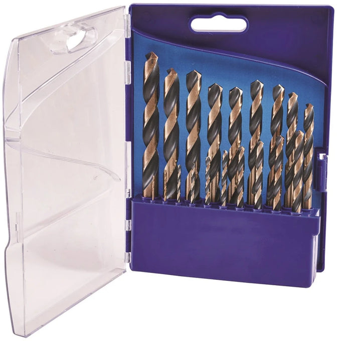 Faithfull 19pc HSS drill bit set for metal, wood, plastic with black oxide coating in storage case - Keans Claremorris