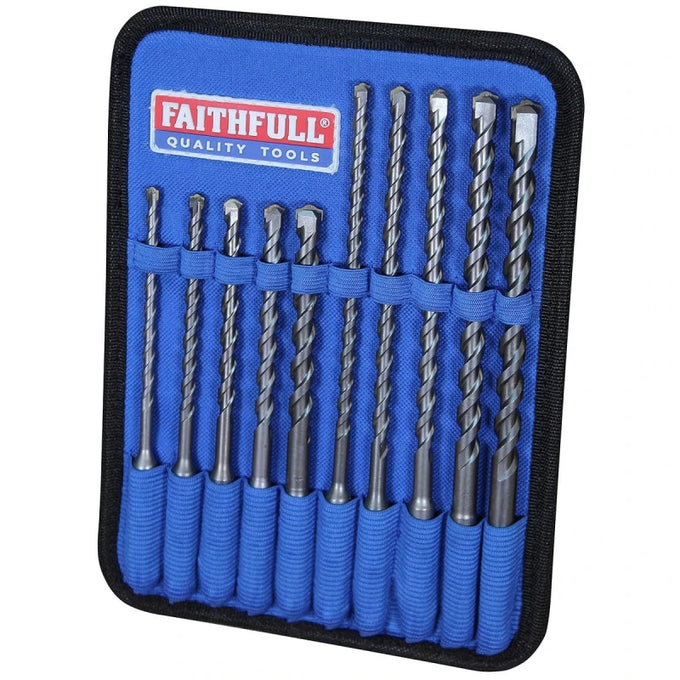 Faithfull FAISDSSET10 SDS Plus Drill Bit Set 5.5-12mm 10pcs in Holder - Keans Claremorris