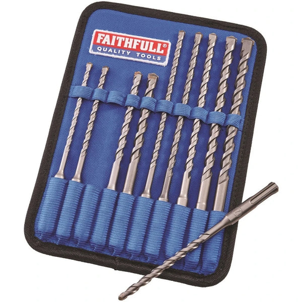 Faithfull 10pc SDS Plus drill bit set 5.5-12mm tungsten carbide tipped for masonry, in holder – Keans Claremorris