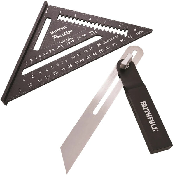 Faithfull Prestige CNC Quick Square and Sliding Bevel Set, black anodised, laser-engraved, durable precision tools – Keans