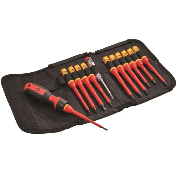 Faithfull 13pc VDE Quick Change Screwdriver Set with auto-lock handle, portable fabric wallet – Keans Claremorris