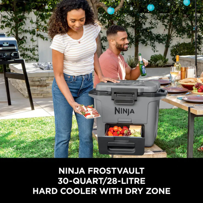Ninja FrostVault 28L Hard Cooler Slate Grey with Dry Zone, durable insulated cooler – available at Keans Claremorris