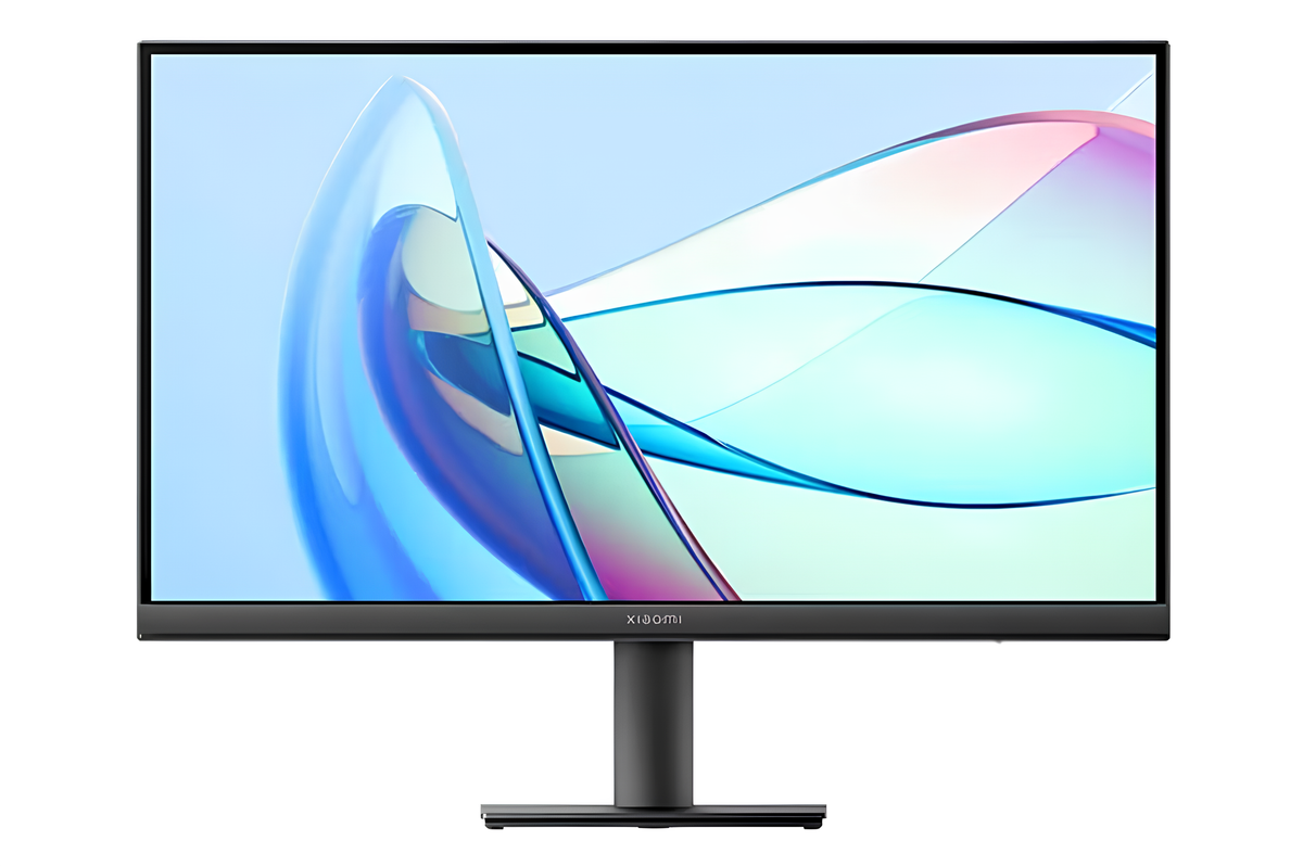 Xiaomi 21.45" A22i Full HD monitor with slim black bezels and abstract blue and pink wallpaper on screen