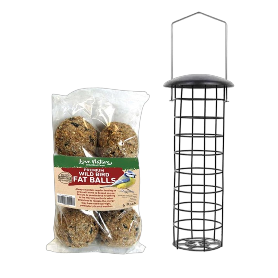 Love Nature Fat Balls 6 Pack with metal fat ball feeder, easy to hang, durable, attracts wild birds – Keans Claremorris