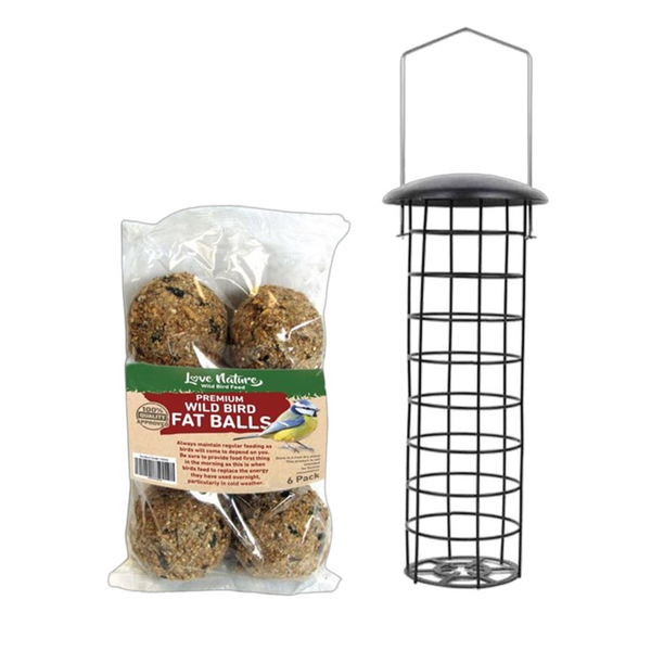 Love Nature Fat Balls 6 Pack with metal fat ball feeder, easy to hang, durable, attracts wild birds – Keans Claremorris