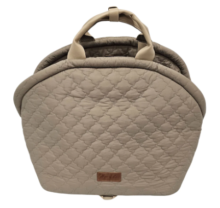 Brown quilted Lottie Travel Bag with leather straps, soft cushion, and safety clip for pets up to 9kg | Keans Claremorris