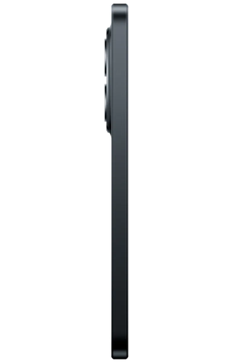 Side view of Xiaomi Redmi Note 15 Pro 5G in black showing slim profile and camera bump.