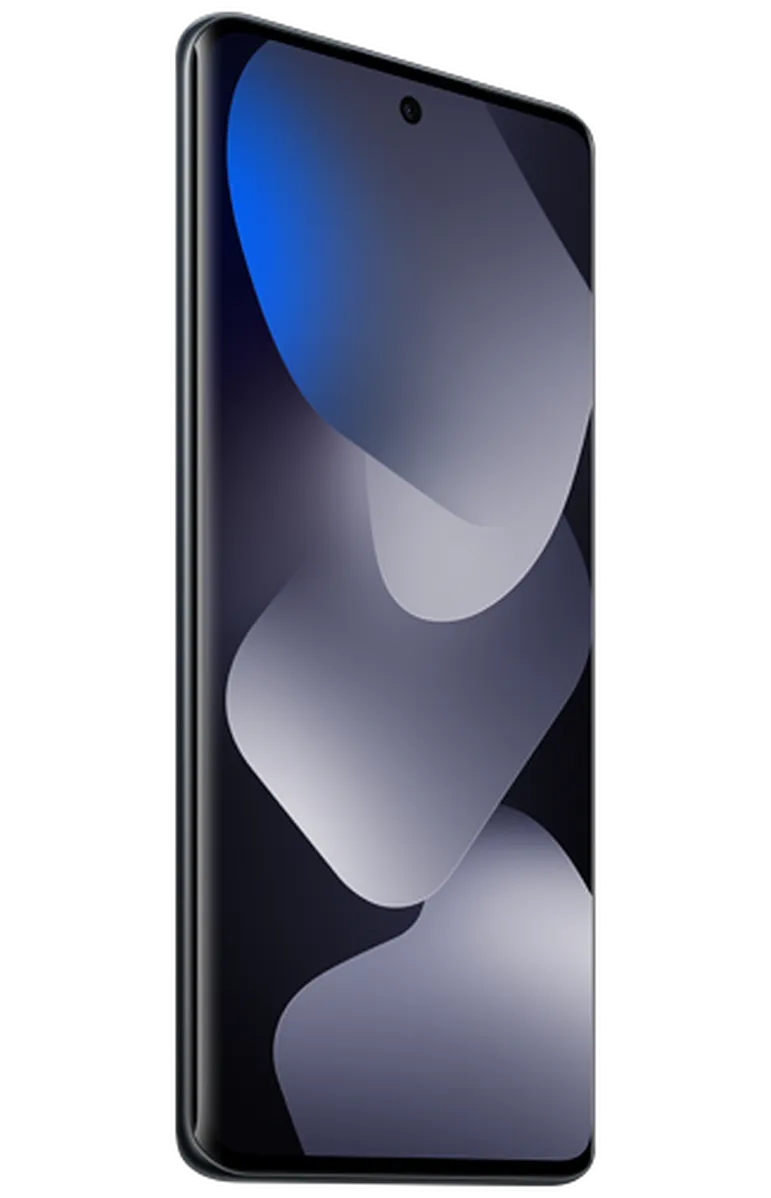 Xiaomi Redmi Note 15 black smartphone front view with screen on and centered punch-hole camera