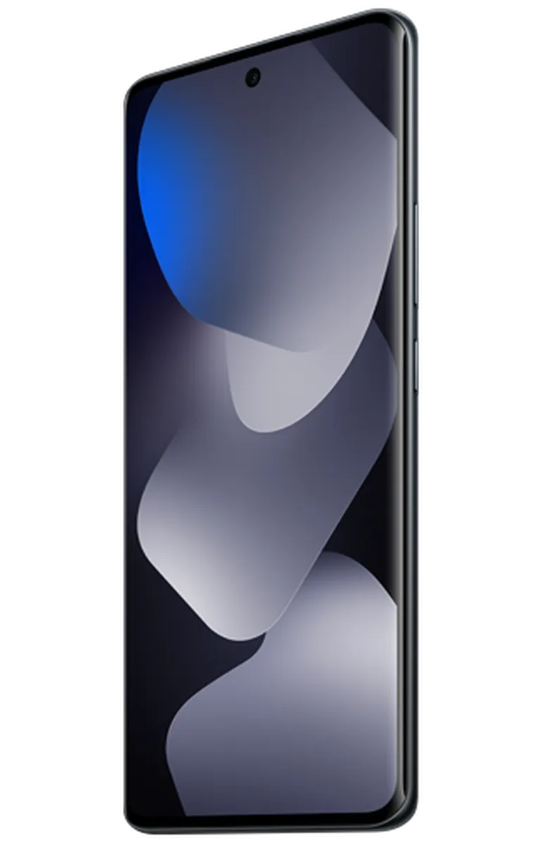 Xiaomi Redmi Note 15 black smartphone front view with screen on and centered punch-hole camera
