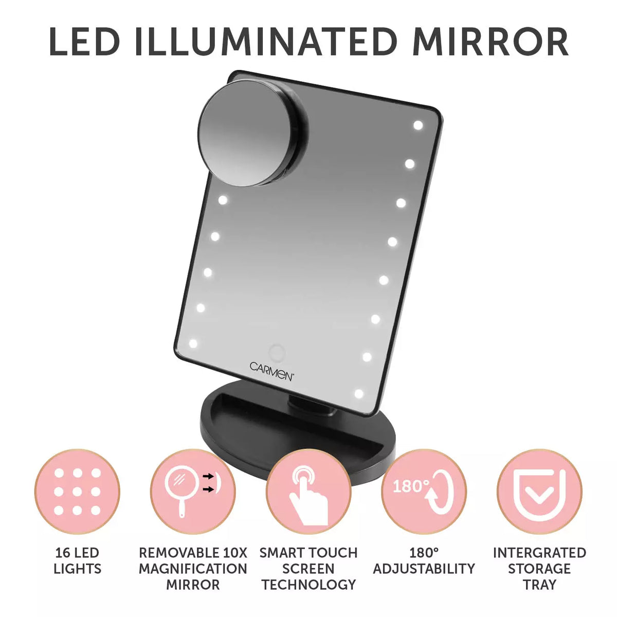 Carmen LED Illuminated Mirror with bright lighting, sleek design – available at Keans Claremorris.