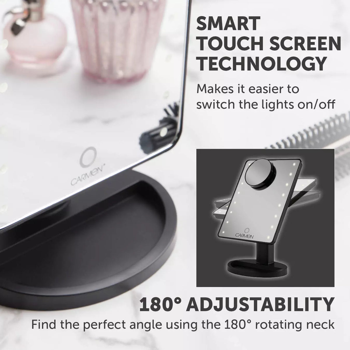 Carmen LED Illuminated Mirror with bright lighting, sleek design – available at Keans Claremorris.