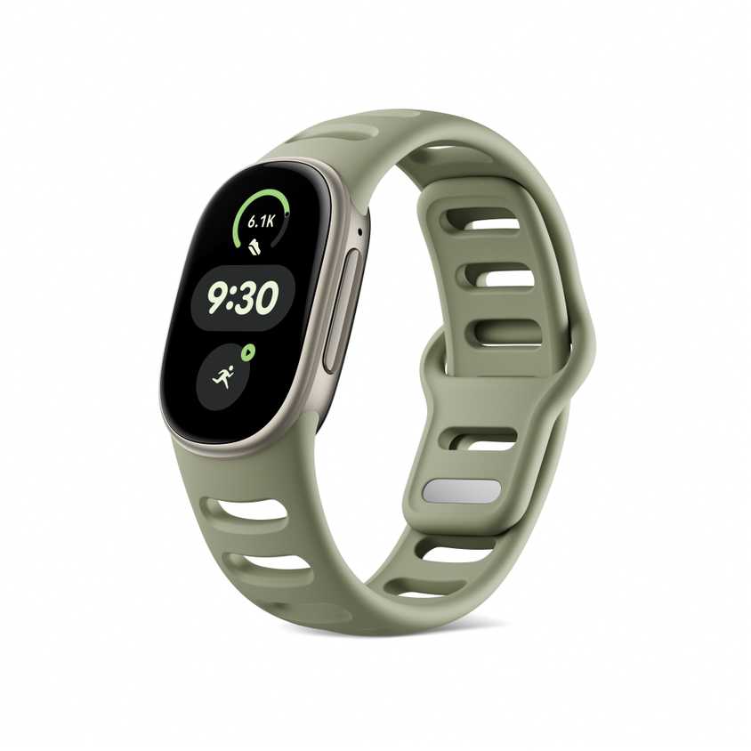 Google Fitbit Edge Olive Pyrite fitness tracker with olive Active Band and satin pyrite aluminium case