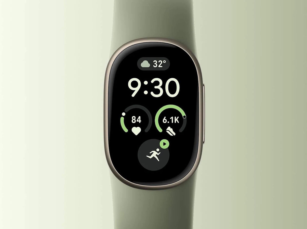 Google Fitbit Edge Olive Pyrite fitness tracker with olive Active Band and satin pyrite aluminium case