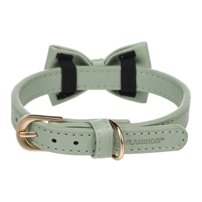 Flamingo Dog Collar Nela with Bow Tie - Green - Image 2