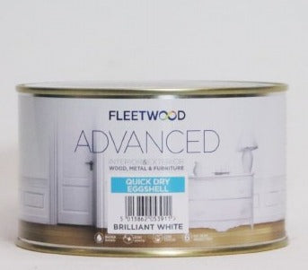Fleetwood Advanced Quick Dry Eggshell Paint 500ml, white satin finish, quick drying, low odour, Keans Claremorris