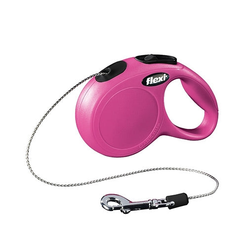 Pink Flexi Classic 3m retractable cord leash for small dogs and cats up to 8kg, lightweight 100g, chromed snap hook – Keans