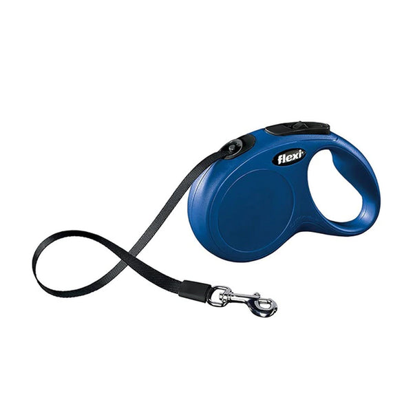 Flexi New Classic 5m Blue Tape Dog Lead for Small Dogs up to 15kg with Chrome Hook & Short-Stroke Brake | Keans Claremorris