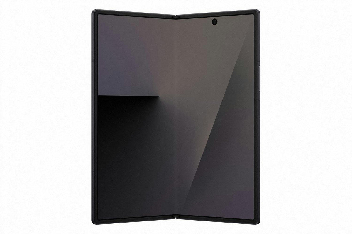 Samsung Galaxy Z Fold 7 unfolded showing the large inner display with a centered front camera hole in black.