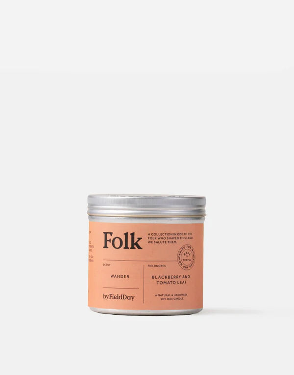 Wander Folk Tin Candle 235G with Blackberry & Tomato Leaf scent, 40-hour burn, recyclable tin – Keans Claremorris