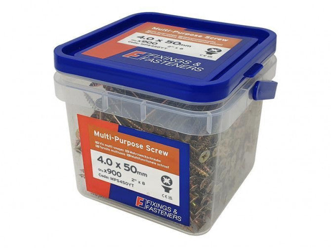 Forgefix Multi-Purpose 4x50mm Pozi Screws, zinc yellow passivated, 900 tub, corrosion-resistant, Keans Claremorris