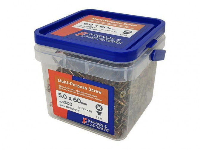 Forgefix 5x60mm Multi-Purpose Pozi Screws, Zinc Yellow Passivated, 500 Tub – Durable, Easy Drive | Keans Claremorris