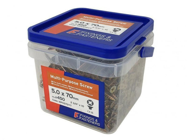 Forgefix 5x70mm Multi-Purpose Pozi Screws, zinc yellow passivated, 450 tub – corrosion resistant, fast insertion | Keans