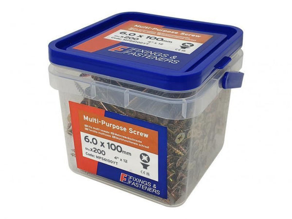 Forgefix Multi-Purpose Pozi Screw 6x100mm, zinc yellow passivated, 200 pack, corrosion-resistant, Keans Claremorris