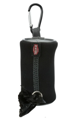 Poop bag dispenser with 20 neoprene bags, karabiner clip for leash attachment – Trixie, available at Keans Claremorris.