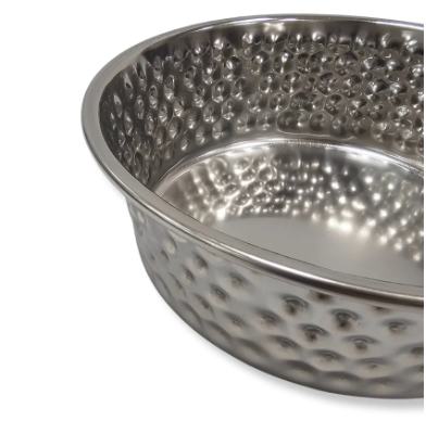 Embossed silver cat bowl 1800ml, durable pet feeder by Keans Claremorris, stylish and functional design.