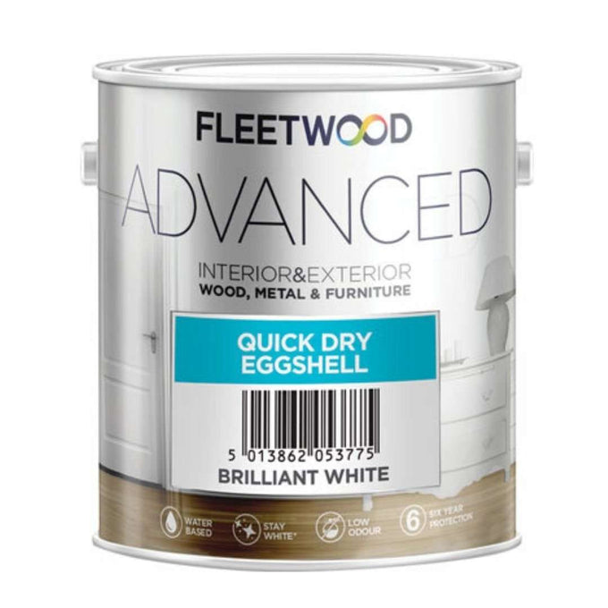 Fleetwood Advanced Quick Dry Eggshell Paint 1L, white satin finish, quick drying, low odour, interior/exterior – Keans