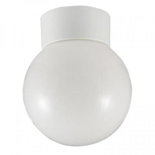 White opal glass bathroom globe light fitting with a white prewired lampholder base.