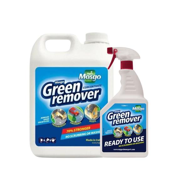Mosgo 5L Concentrated Moss Remover with 1L Ready-to-Use, cleans patios, driveways, walls fast, Keans Claremorris