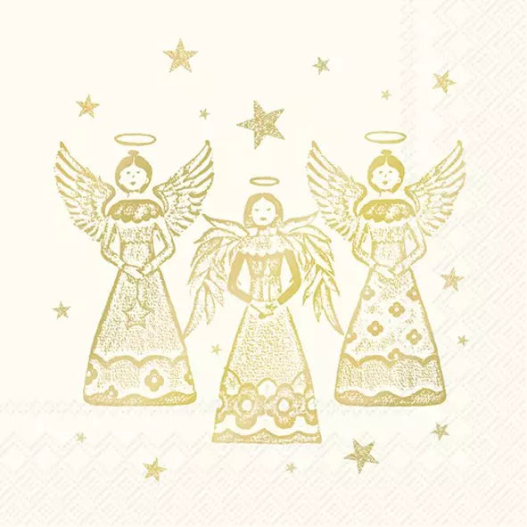Bright Angels Cream Gold Lunch Napkins 20-pack, 33x33cm, eco-friendly, biodegradable, festive design – Keans Claremorris